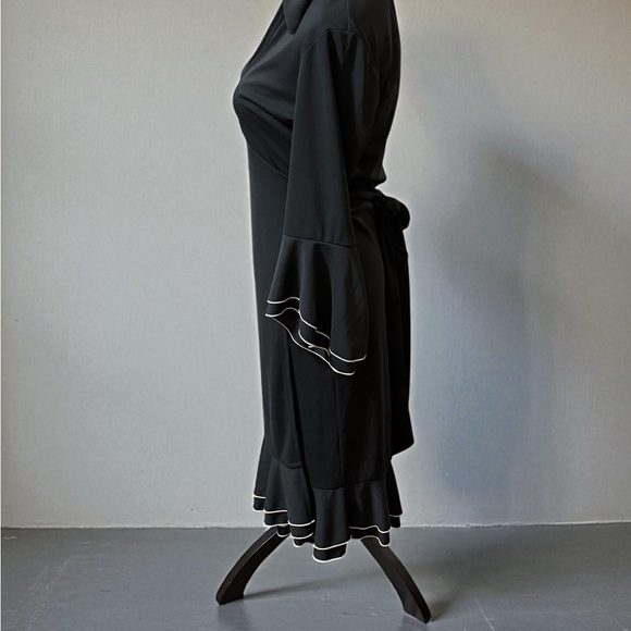 Express Black Wrap Midi Dress with Ruffle Cuffs - Picture 3 of 7